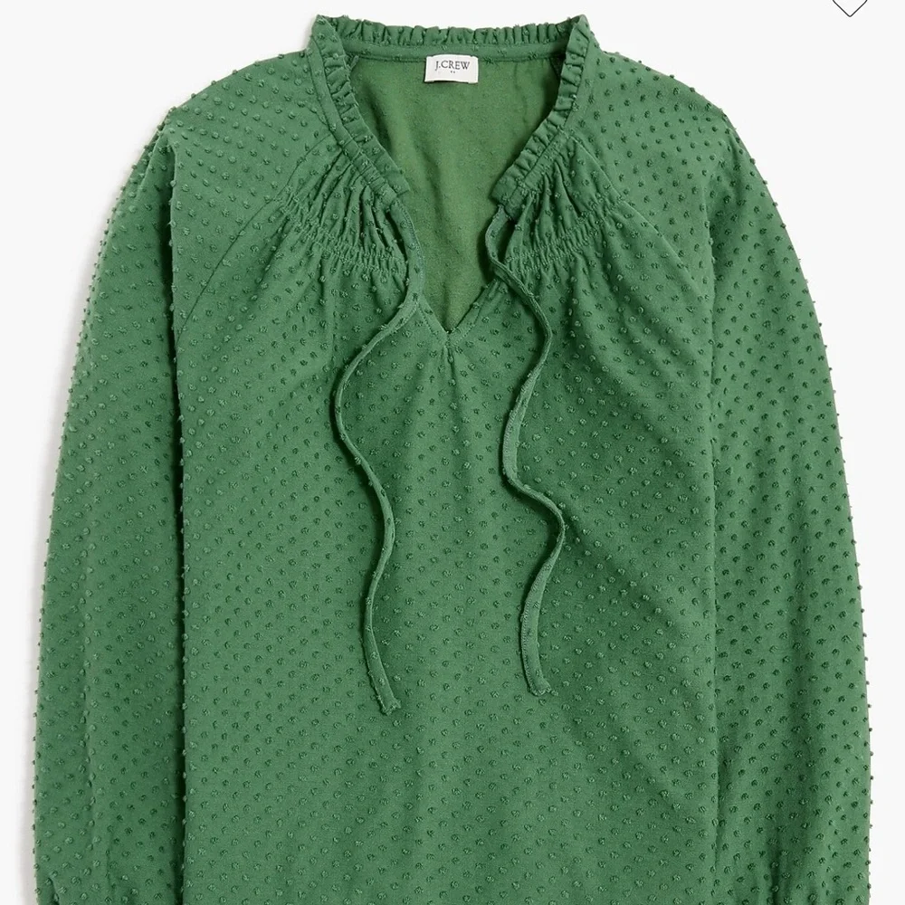 J Crew Clip-dot smocked-neck long sleeve V neck green top blouse size M - Picture 1 of 11